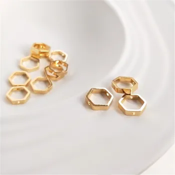 14K Aur Placat cu Hexagon set șirag de mărgele inel hexagonal geometrie piercing-ul inel șirag de mărgele DIY manual, ștrasuri din mărgele bijuterii materiale