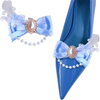 2 Buc Arc Clipuri Pantofi Pene Albastre Pantofi Înfrumusețarea Detasabila Lanț Pearl Decor de Pantofi pentru Femei Pantofi Cataramă pentru Toc