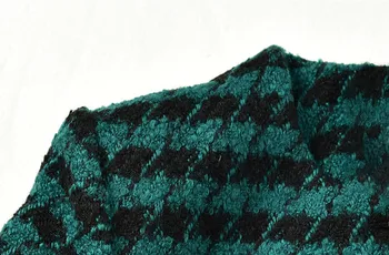 2020 Toamna Iarna pentru Femei Scurte tricotate Haina în Carouri cu Maneca Lunga O-Gât Verde Singur Pieptul Doamnelor Jacheta cu Buzunare