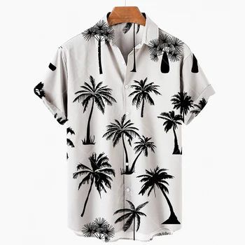 2022 Vara Cămașă Hawaiană 3D T-shirt cămașă Retro Copac de nucă de Cocos Model cu Maneci Scurte Om Camisa Vacanta Casua Man T-shirt de pe Plajă