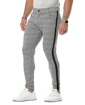2022 strada tendință de moda casual, pantaloni barbati pantaloni cusătură laterală cu fermoar placket buton carouri pantaloni casual pantaloni pentru bărbați