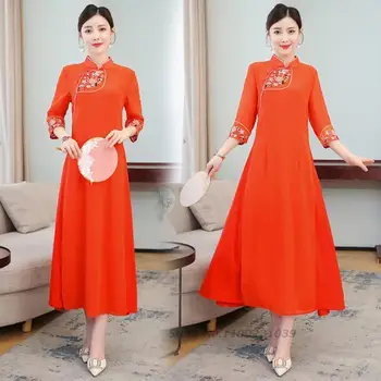 2022 tradiționale vietnam aodai qipao rochie femei națională de broderie flori rochie de șifon ao dai chineze cheongsam dressup qipao