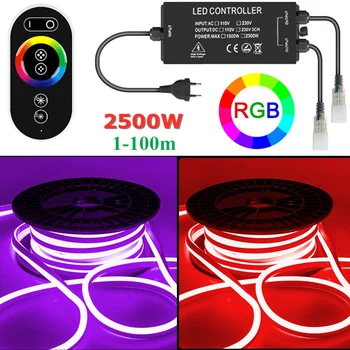 2500W RF Control de 220v Impermeabil RGB Neon Funie de Lumină 1-100m UE Plug Moale, Flexibil, cu Led-uri Panglică Banda 5050 în aer liber de Iluminat de Vacanță