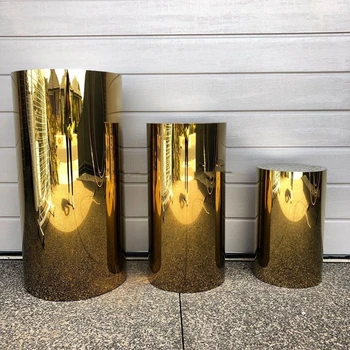3pcs/set)Acrilic transparent cristal Plinte oglindă de aur Rundă de Piedestal de Afișare Cub Platforma pentru decor nunta yudao594