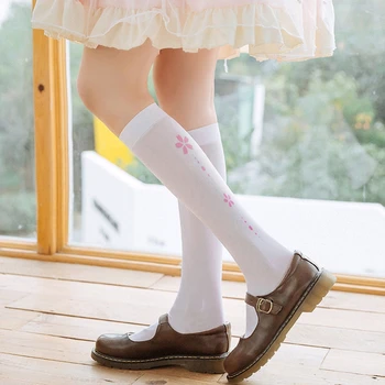 Anime cosplay lolita ciorapi laba pisica de imprimare tub lung peste genunchi șosete de desene animate drăguț pisica urme chilot alb