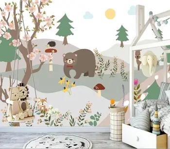 Bacal Foto de Desene animate de Animale Flori de Camera pentru Copii Dormitor Fundal pictura Murala de Perete Tapet 3D Pentru Camera Copiilor Decor Acasă
