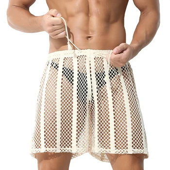 Bărbați Sexy, Transparent Boxeri Gay Pantaloni Scurți Banda Ochiurilor De Plasă Pur Vedea Prin Somn De Jos Pijamale De Agrement Homewear Casual Pantaloni Scurți