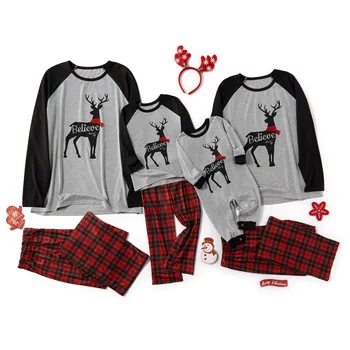 Cerb De Crăciun Haine Haine Topuri+Pantaloni De Familie Pijamale Asortate Mozaic Mamă-Fiică, Tată-Fiu Sleepwear Xmas
