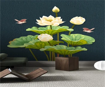 Chineză stil mână-pictat TV lotus tapet de fundal 3D lotus pasăre personalizate murală modernă acasă decorare fotografie tapet
