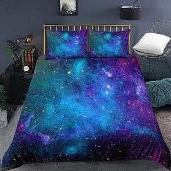 Colorate Înstelat Set de lenjerie de Pat Queen Galaxy Carpetă Acopere Spațiul Cosmic Mângâietor Acoperi de Nori Lumina Tipărite Cuvertura de pat pentru Copii Albastru Inchis