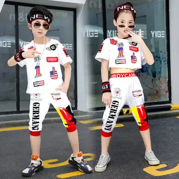 Copii Cool Hip Hop Îmbrăcăminte Digital Tricou + Scrisoare de pantaloni de Cauzalitate Jogger Pants pentru Fată Băiat de Jazz Dans Costum de Haine