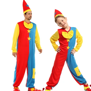 Costume de Halloween pentru Adulți Copii Amuzant Clovn de Circ Joker Părinte-copil cu Pălărie Fantezie Face Mutre Rochie de Crăciun