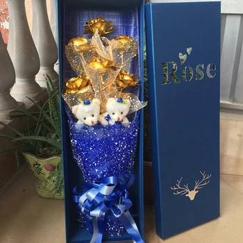 Cutie cadou glod frunze flori buchet de pluș jucărie de Ziua Îndrăgostiților, ziua de naștere Cadouri prietena urs de jucărie