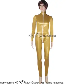 De aur Sexy, Catsuit din Latex Mâneci Lungi cu Fermoar În Față, Cu Picioare de Cauciuc Body General Zentai Costum HILTY-0012