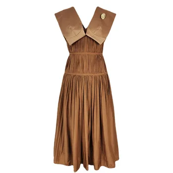 Elegant Plisata Rochii de Seara pentru Femei de Vară Design Avansat Sens V-gât rochie fără mâneci scurte tip Slim Formale Colecta Talie Europa de Moda Y2k