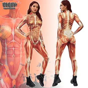 Femei Bărbați Corp Uman Schelet Muscular Imprimare 3D Salopeta Adulți Halloween Costume Cosplay Petrecere, Joc de Rol Dress Up Tinuta