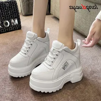 Femei pe platforma adidași de moda coreeană alb pantofi sport femei înălțime creșterea adidași ridicat pană pantofi femei pantofi de mers pe jos