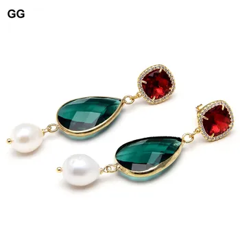 GG Bijuterii Naturale de Cultură Orez Alb Perla de Cristal Verde Conector Roșu de Cristal CZ Stud Cercei Pentru Femeile Fată Cadouri
