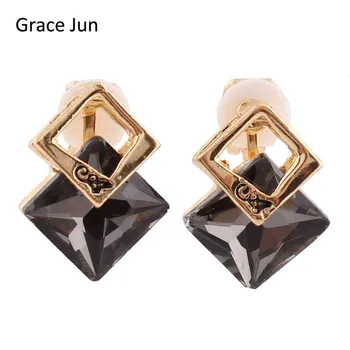 Grace Iunie(TM) 2 de Culoare a Alege de Mireasa Mare de Cristal Pătrat Dublu Clip pe Cercei Fara Piercing pentru Femei Farmec Nu Gaura Ureche Clip