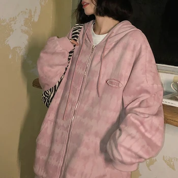 Harajuku Hoodies Femei cu Fermoar Supradimensionat Roz Vrac y2k Kawaii Hip Hop Hanorace Streetwear Casual cu Maneci Lungi pentru Femei Purta 2022 Noi