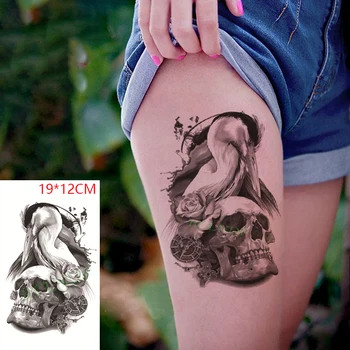 Impermeabil Tatuaj Temporar Autocolante Craniu de Pasăre Floare Trandafir Fals Tatuaj Flash Tatuaj Picior Spate Body Art pentru Femei Barbati