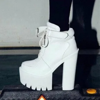Ins Femei Din Piele Glezna Cizme De Moda Dantela Sus Pompe De Platforma Cald Cu Toc Iarna Doamnelor Petrecere Casual Pantofi Încălțăminte