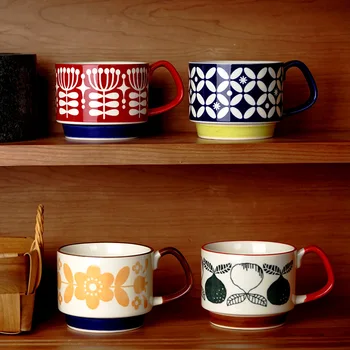 Japonia Retro Uri Ceramice Agățat De Ureche Tipărite Ceașcă De Cafea Pot Fi Stivuite Creative Cana Cuplu Mic Dejun Cana De Lapte