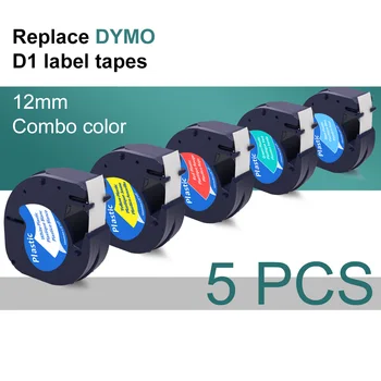 Labelife 5 Culori 91201 Compatibil pentru 12mm Dymo Letratag Plastic Etichetă Casetă LT 91201 91331 LT pentru label maker LT-100H