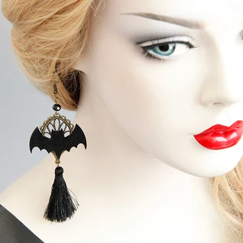 Liliac Negru Forma Pandantiv Cercei La Modă Temperament Accesorii De Halloween Stil Gotic Tassel Cercei Din Aliaj