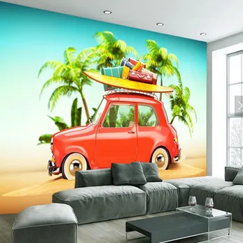 Masina de desene animate plaja copii 3d tapet mural papel de parede,canapea camera de zi TV de perete dormitor copii' gazete de perete decor acasă