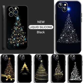 Merry Christmas Tree Cerb Telefon Caz Pentru iPhone 13 12 11 Pro Mini X XR XS Max SE 6 6s 7 8 Plus Lichid de Silicon TPU Coajă Negru