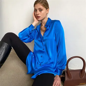 Moda Vrac Satin Bluza Femei 2022 Casual cu Maneci Lungi pentru Femei Cămașă de Mătase Butonul Vintage Bluze Haine de sex Feminin Blusas 19376