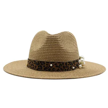 Moda de vara alb margine plat margine largă femei pălărie de paie pentru femei jazz fedoras pălărie de soare-umbrire pălărie de plajă capac pentru bărbați