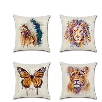 Noi acuarelă animal față de pernă leu, tigru, fluture cap lenjerie de tipar digital home decor perne decorative acasă