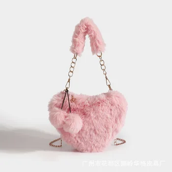 Nou plus geanta pentru femei proaspăt și dulce portabil de pluș sac lanț de dragoste geantă de umăr
