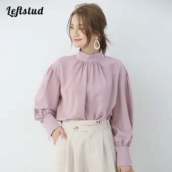 Puff maneca cămașă de sex feminin 2022 primăvara și vara nou stil Japonez guler de stand-up urban de afaceri elegant, purta în vrac top șifon
