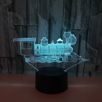 Rece Tren Model LED 7 Culori iluzia 3D LED Figura Lumini de Noapte Birou Lampă de Masă Creative Birou Jucărie Pentru Copii Tren de Epocă 3D LED