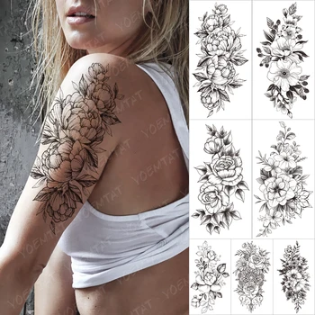 Rezistent La Apa Temporar Maneca Tatooo Autocolante Flori Bujor Înflorit Fluture Tatuaj Sexy Body Art Fals Transfer Tatuaj Om Femeile