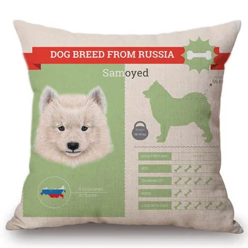 Samoyed Husky Dog Diagrame Acasă Perna Decorativa Acoperi Shiba Bărbie Terrier, Pug Catelus Informații Lenjerie De Pat Din Bumbac Canapea Pernă Acoperă