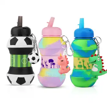 Silicon Sticla de Apa pentru Copii 550ml Creative Fete Baieti BPA Free Portabil Pliant Sticle de Apă Cu Drăguț Pandantiv Copii Cadou