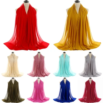 Simplu Balon De Sifon Hijab Moale Eșarfă Lungă Șaluri Împachetări Georgette Islamice Musulmane Cap Împachetări Africa Bentita Voal De Protecție Solară