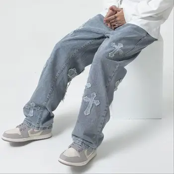 Streetwear Hip Hop Baggy Jeans Pentru Bărbați-coreean Y2k Pantaloni de Moda Cross Pantaloni din Denim Om Pantaloni Haine Punk w431