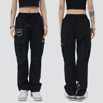 Streetwear Pantaloni Unisex Barbati Moda Scrisoare Broderie Harajuku Mai Multe Buzunare Drepte-Piciorul Talie Elastic Pantaloni Casual