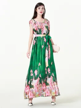 TUHAO Plisate Drapat Femeie Rochie Elegant de Talie Mare Eșarfe Print Floral Verde Mozaic Rochii Plus Dimensiune 5XL 6XL ROCHIE CM239
