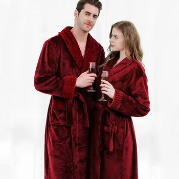 Toamna Iarna pijama de Flanel Mult Supradimensionat Bărbați și Femei, Două Pijamale, Halat de baie Kimono Eșarfe Maxi Robe