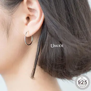 UMODE Moda coreeană Real Argint 925 Cercei pentru Femei Mark Argint Simplu Hoop Cercei 925 Bijuterii Fine ULE0472