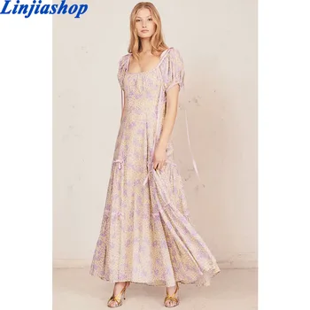 Vacanta de imprimare florale rochie midi vintage maneca scurta marti femei lungă rochie de petrecere retro rochii lungi elegante rochie ruched