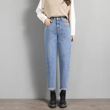 Vintage Straight Jeans Toamna Pentru Femei Talie Înaltă, din Denim Pantaloni Harem de sex Feminin Liber Glezna-lungime Pantaloni Negri Casual Uzura 2936