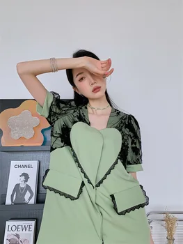 ZCSMLL Designer de Vară Inima Sacou Rochie Pentru Femei 2022 Pachwork Dantela cu Maneci Scurte Rochie Mini coreeană de Moda de Îmbrăcăminte