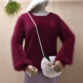 doamnelor moda pentru femei păros pufos nurca cașmir tricotate lungi felinar mâneci largi pulover de angora blana de iepure jumper pulover